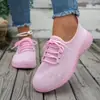 Zapatos Casuales de Malla Flyknit Nuevos de Primavera y Otoño con Cordones Transpirables Zapatos Deportivos de Malla para Mujer Talla Grande en Stock Comercio Exterior