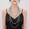Collar largo de perlas multicapa ins de celebridad de Internet de Corea del Sur para mujer, elegante, elegante, decoración para vestido de noche, cadena para suéter