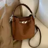 Bolso Retro Transfronterizo Color Maillard Ropa de Trabajo Bolso Cruzado Versátil Tipo Cubo Bolso de Mano para Mujer Bolsos para Mujer