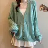 Cárdigan de Punto Hueco Casual de Color Sólido Estilo Perezoso, Nueva Versión Coreana de Primavera Cuello en V Adelgazante Holgado Chaqueta Superior para Mujer