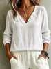 Top casual feminino de algodão e linho, manga longa, gola V, da Amazon, estilo solto, moderno, de fronteira, novo, europeu e americano, para primavera e verão 2026