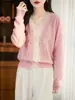 Estilo Pequeno Chanel Outono Inicial Novo Tricô de Lã com Retalhos de Renda Feminino Cardigan de Lã Gola V Top Tricô de Manga Longa