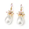 RAKOL Brincos de Tarraxa Flor Pérola Estilo Francês Luxo Leve Alto Padrão Brincos de Zircônia Temperamento Simples Brincos para Casamento Banquete