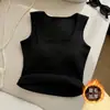 Outono Inverno Estilo Coreano Simples Aconchegante Acolchoado Colete Feminino Veludo Plus Camada Base Espessa Top Ajustado Sem Mangas Roupa Íntima