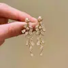 Estilo Heroína de Drama Coreano! Brincos de Pérola Cor de Champanhe com Strass Brilhantes e Franjas, Design Exclusivo com um Toque de Luxo Leve e Sofisticado