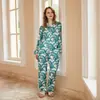 MimosaPijama de Seda Gelada Estilo Europeu e Americano para Mulheres Conjunto de Manga Longa e Calça Longa Primavera e Verão Estilo Fino Pode Ser Usado Fora de Casa Roupas