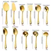 Pala para freír, pala para freír, cucharón para sopa, cuchara ranurada para sopa, pala para pizza, juego de utensilios de cocina ligeros chapados en oro Fcm