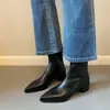 Versión de piel~Botas finas de punta fina para mujer, nuevo estilo otoño e invierno 2026, botas Martin súper estilosas con tacón grueso, botines de moda
