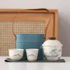 Juego de Té de Viaje Estilo Chino de Ceniza Herbal, Portátil y Almacenable, Una Tetera Dos Tazas, Preparación Rápida de Té, Regalo con Logo Personalizable