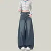 Jeans Azules Profundos de Pierna Ancha para Mujer Otoño Tendencia Versátil Nuevos de Cintura Alta Caídos Pierna Recta Forma de Pera