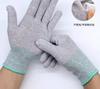 Luvas antiestáticas de fibra de carbono com revestimento de PU para oficina de fábrica de eletrônicos sem poeira, luvas finas com palma revestida de PU para tela de toque, atacado