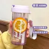 Vaso de agua de verano para niñas, vaso de entrenamiento militar para estudiantes de aspecto elegante con asa, separador de té, pajilla, resistente a altas temperaturas, vaso de gran capacidad