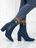 Botas de Cowboy com Bico Apontado, Salto Alto Grosso, Botas Curtas, Estilo Europeu e Americano, Botas Curtas Slim com Zíper Lateral, Botas Versáteis, Botas Curtas Femininas