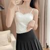 Nova Roupa de Verão com Sensação de Nuvem Camisola de Renda Girassol Feminina Camiseta Base de Comprimento Médio com Bojo