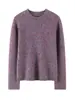 Veludo Macio Lazer~Suéter de Caxemira Pura Feminino Bainha Dobrada Gola Redonda Artesanato Sem Costura Sensação Relaxada Malha Macia e Lisa Camada Base