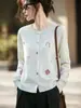 Nuevo top de lana para otoño e invierno, tridimensional, bordado a máquina, colorido, lavable, cárdigan mezclado blanco bordado, lavable a máquina