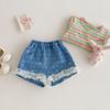 [No hay devoluciones ni cambios] Pantalones Cortos Estilo Coreano para Niñas, Nuevo Estilo Verano 2026, Pantalones de Mezclilla con Lazo a la Moda para Bebés Niñas