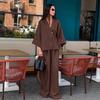 Moda Transfronteriza Europea y Americana Conjunto de Dos Piezas Holgado de Algodón y Lino Marrón para Mujer Otoño 2026 Cárdigan Simple y Pantalones Largos Ropa para Mujer