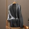 Cardigan de malha de cashmere com decote em V para mulheres sem fivela de cor sólida manga comprida casual simples elegante casaco longo