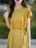 Vestido de Seda con Acabado de Alta Gama, Cuello Redondo, Cinturón, Satén de Acetato, Vestido de Lunares de Alta Gama para Mujer Estilo Francés para Verano