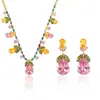 Conjunto Transfronteiriço Moda Europeia e Americana Colar Tendência Estilo Ins Tulipa Colorida Gota d'Água Joia Corrente Elegante para Clavícula para Mulheres