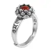 Anillo de Plata Tailandesa con Incrustaciones de Ágata Roja del Sur Estilo Vintage Flor de Loto de Ocho Pétalos para Mujer, Joyería de Diseño Original Anillo Ajustable