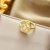 Anillo Ladrillo de Diseño Nicho de Alta Gama Lujo Accesible para Mujer Moda Europea y Americana Creativo Zirconia Chapado en Oro Anillo Abierto Ajustable