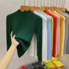 Suéter de punto de cuello alto medio para mujer, camisa interior de otoño e invierno, nuevo tejido de punto versátil y fino, top interior ajustado rosa