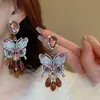 Pendientes de Borla con Flor de Zircón de Aguja de Plata Transfronterizos, Pendientes de Moda y Elegantes, Pendientes de Lujo Ligero y de Gama Alta, Diseño de Nicho