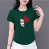 Camiseta de Manga Corta de Moda para Madres de Comercio Exterior Transfronterizo para Mujeres de Mediana Edad y Mayores 2026, Top Holgado Estilizado y de Moda con Estampado para Adelgazar