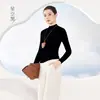 Camisa básica de gola alta para outono e inverno para mulheres, corte justo, versátil, roupa quente, camisa básica de lã Meiyabi, forrada com fleece, camisa de outono antibacteriana