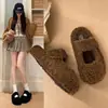 Suela flexible Birkenstock zapatos peludos para mujer ropa de exterior invierno 2026 nuevos sin cordones forro de felpa puntera cerrada zapatillas de media algodón