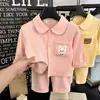 Conjunto de Ropa de Casa para Niñas, Cardigan de Dibujos Animados de Otoño, Pijama de Manga Larga Conjunto de Dos Piezas, Traje con Cuello para Niños