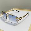 Ty3301 Moda Europea y Americana Gafas de Sol Cabeza de Tigre Dorada Montura Cuadrada de Metal Sin Marco Borde Cortado Gafas de Sol Geniales para Hombres y Mujeres Transfronterizo