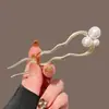 Grampo de cabelo elegante em forma de U com duas pontas para mulheres, grampo de metal simples e moderno, grampo de liga, palito de cabelo, acessório de cabelo para coque
