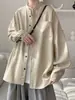 Estilo Old Money, camisa de manga longa com aparência de linho para homens, top casual retrô moderno de outono, camisa casual de corte solto, peça externa