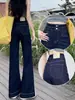 Jeans Acampanados Azul Oscuro para Mujer 2025 Nuevos Pantalones Casuales Sueltos de Pierna Ancha para Petites de Cintura Alta de Campana
