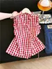 Chaleco Camisa de Cuadros Retro sin Mangas para Mujer, Diseño de Nicho de Verano con Top de Cuello en V Fruncido Cruzado para Ceñir la Cintura