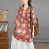 Camisa Casual Retro Estampada de Lino Nueva de Verano 2026 Vestido Camisa Artístico de Longitud Media Holgado con Cuello en V