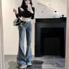 Toma real: Jeans retro americanos con borde crudo y pedrería para mujer, pantalones largos casuales de otoño lavados, sueltos, ligeramente atrevidos, a la moda