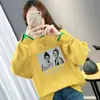 Sudadera Fina Estampada de Dibujos Animados para Mujer Primavera y Otoño Estilo Coreano Holgada Estilo Universitario Falso de Dos Piezas Pulóver para Estudiante Top de Manga Larga