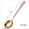 Aço Inoxidável 304 Cabo Longo Elegante Cabeça Redonda Colher Doméstica Simples Dourada Colher de Comer Colher de Sopa Colher de Sobremesa Atacado