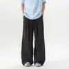 Pantalones largos rectos de pierna ancha de seda Yamamoto estilo americano para hombre, frescos para otoño, ajuste holgado, pantalones casuales de secado rápido para hombre