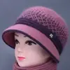 Sombrero de Lana de Ala Ancha para Mujer Otoño/Invierno Cálido con Piel de Conejo a Prueba de Frío para Exteriores para Madres y Abuelas de Mediana Edad y Mayores con Gorro de Punto de Forro Polar Adicional