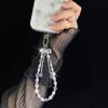 Correa de Muñeca para Teléfono con Borla y Lazo Estilo Corto Colgante de Cristal de Alta Gama Llavero de Bolso Encanto para Teléfono Accesorio
