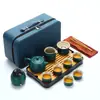 Juego de Té Kung Fu de Viaje Estilo Japonés Juego Pequeño para Uso en Casa Tetera Pequeña Taza de Té de Cerámica Bandeja de Té para Exteriores Bolsa Portátil