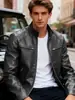 2026 Nueva Chaqueta de Cuero PU para Hombre Cuello Alto Chaqueta de Motociclista Corte Ajustado Abrigo Casual Moda Primavera y Otoño Chaqueta de Cuero para Hombre