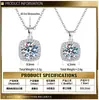 Collar de Plata de Ley S925 Cubo de Azúcar Pequeño Colgante de Moissanita de 1 Quilate Cadena para Clavícula de Mujer Collar Cuadrado Joyería de Plata Venta al por Mayor