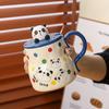 Taza de Cerámica Polo Point Animal Gato con Tapa y Cuchara Caja de Regalo Taza de Cerámica Taza de Agua para el Hogar Taza Linda para Oficina para Mujeres