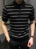 Camisa polo de manga corta con cuello para hombre, camiseta de verano de marca moderna, corte slim estilo coreano, nueva camisa polo a rayas 2025 para hombre